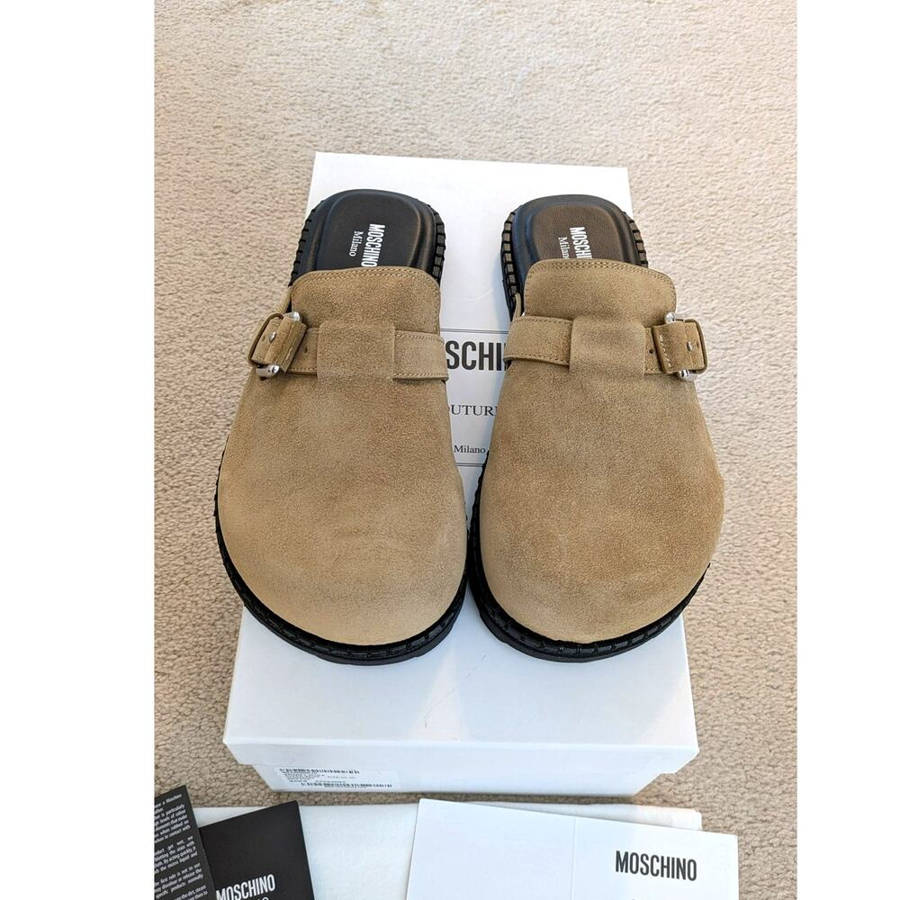 Moschino Sporty Suede Mules in Beige
